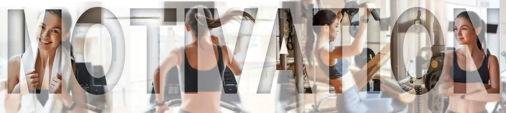 Panoramic banner. Healthy life. Beautiful sporty girl training at gym, doing sport exercises with an overlay of the word MOTIVATION. Sport background. | Path to Fitness Genius