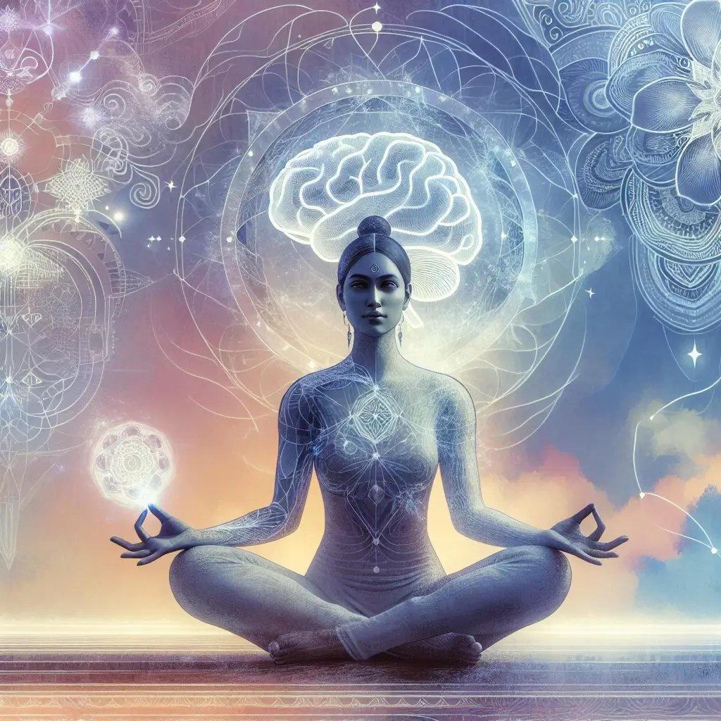 Digital artwork of a person meditating with a glowing brain overlay, symbolizing neural recovery, balance, and cognitive reset.