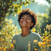 Person smiling peacefully with soft natural light, symbolizing emotional well-being and the core of positive psychology