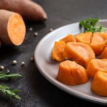 Roasted sweet potatoes on a plate