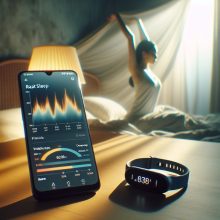 Person asleep with a sleep-tracking wearable and visible app data showing sleep stages and cognitive recovery metrics.